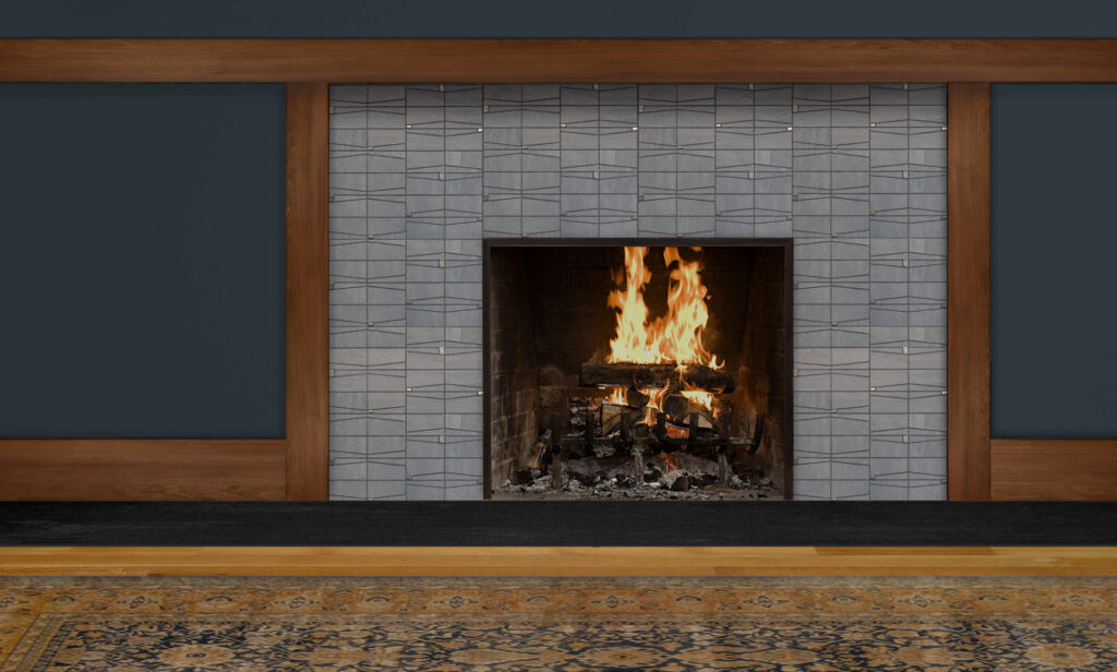 Mosaic fireplace with ash flare design
