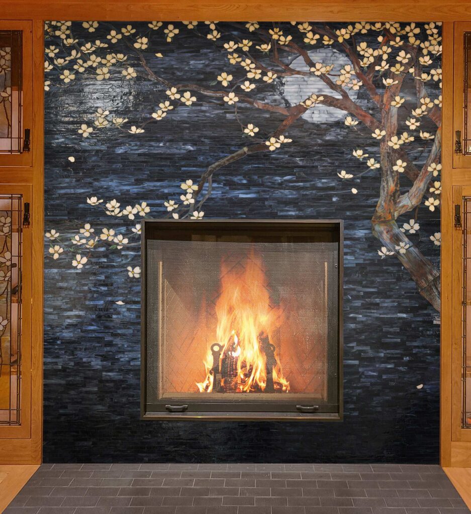 Moonlit dogwood fireplace