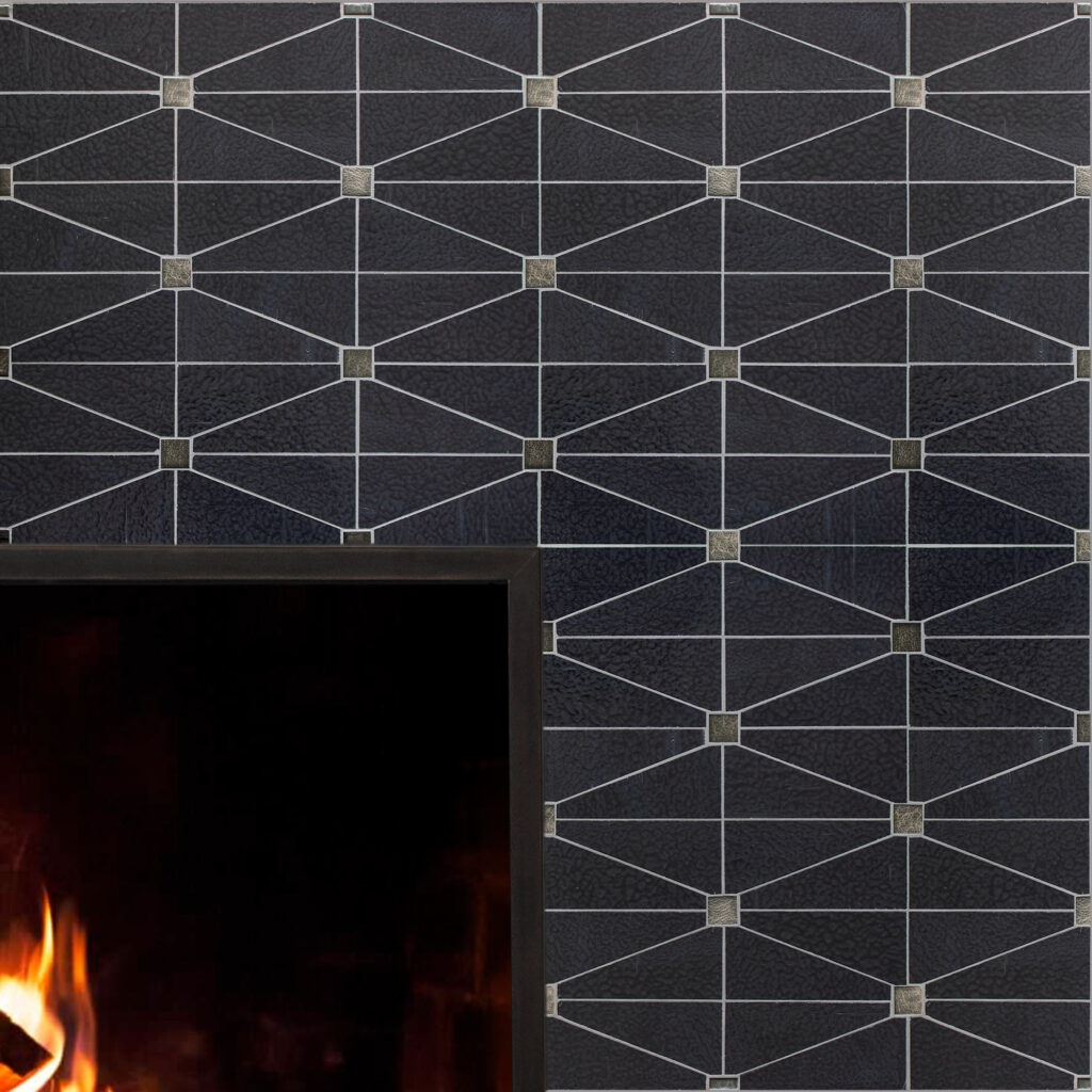 Mosaic fireplace with indigo cranbrook design