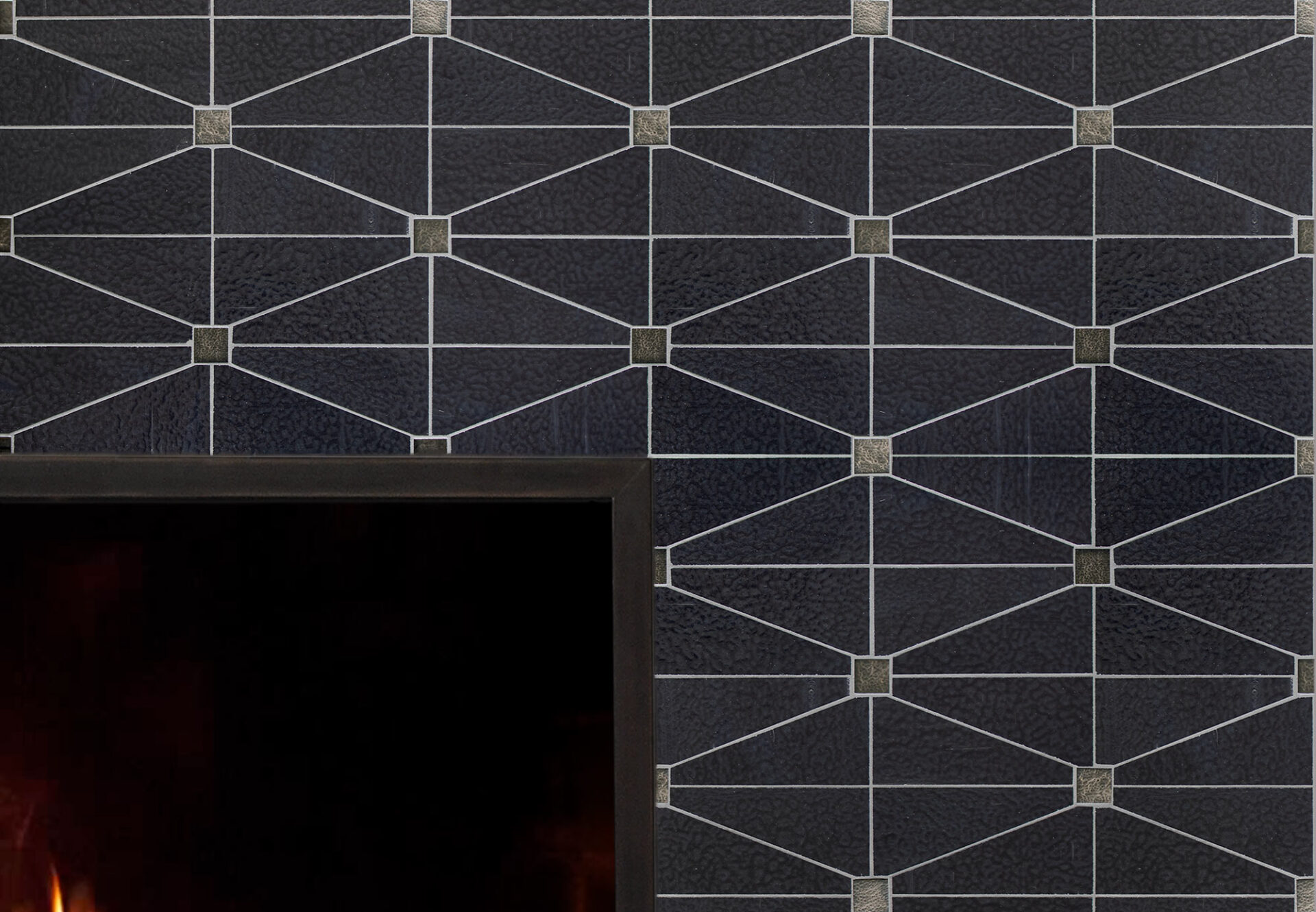 Mosaic fireplace with indigo cranbrook design