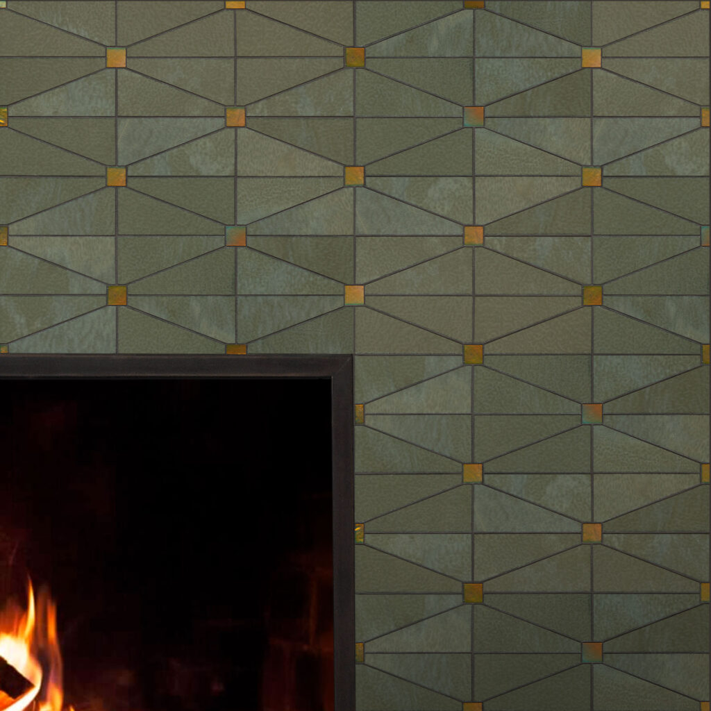 Mosaic fireplace with cranbrook moss design