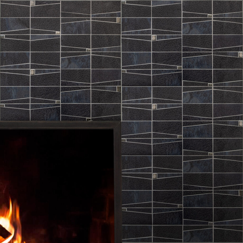 Mosaic fireplace with indigo flare design