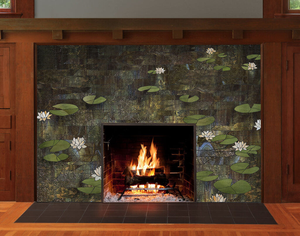 Mosaic waterlily fireplace