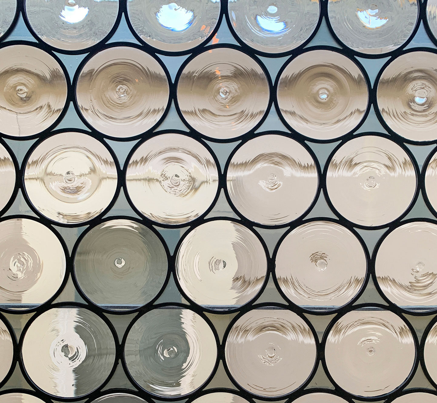 Rondel stained glass window detail shot