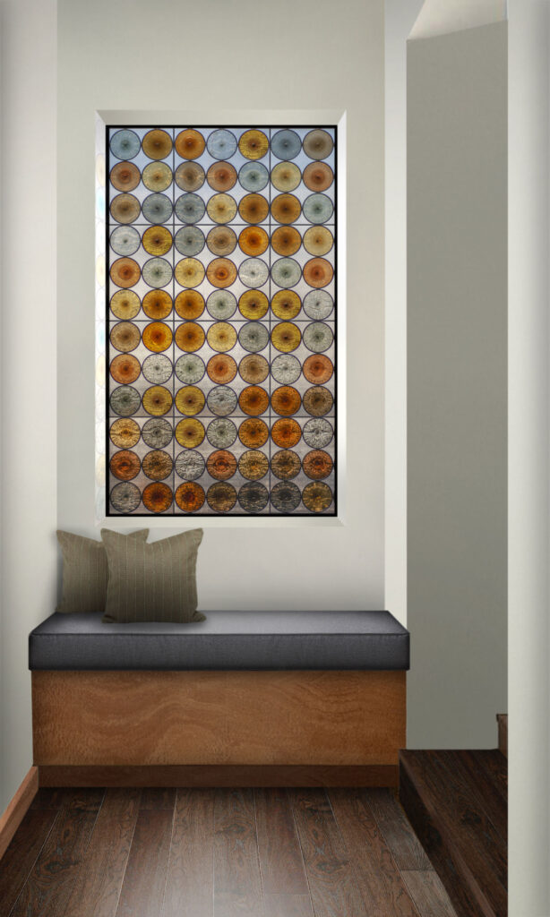 Rondel stained glass window in foyer