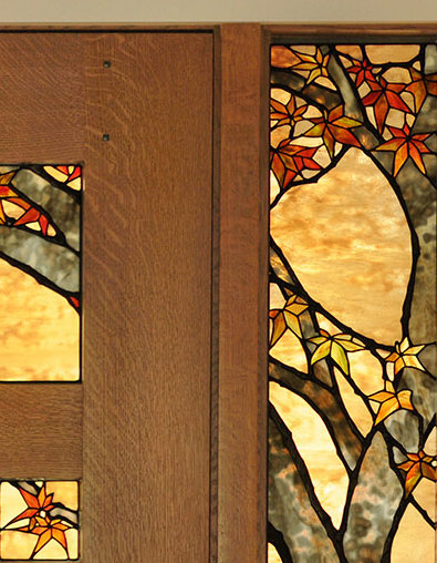 Stained glass Japanese maple entry