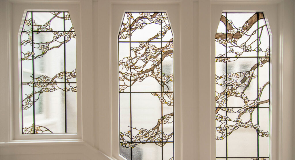 Stained glass dogwood windows