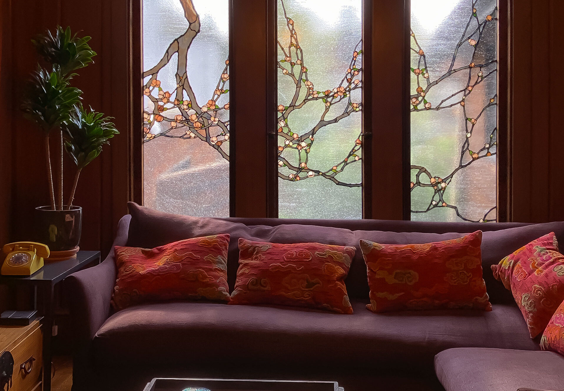 Stained glass windows in living room